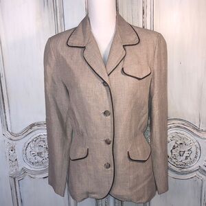 VINTAGE Linen Rayon Blend Out of Africa Styling Blazer Jacket Size 4